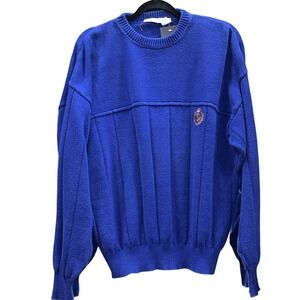 Vintage Claiborne Blue Crewneck Sweater 90s Mens Size L Embroidered Crest Cotton